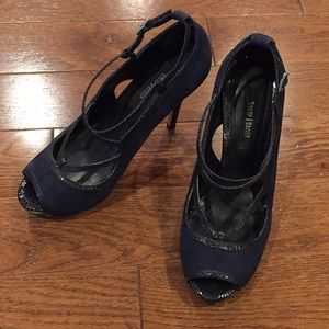 WHBM Navy Blue suede heels size 6.5 NEW